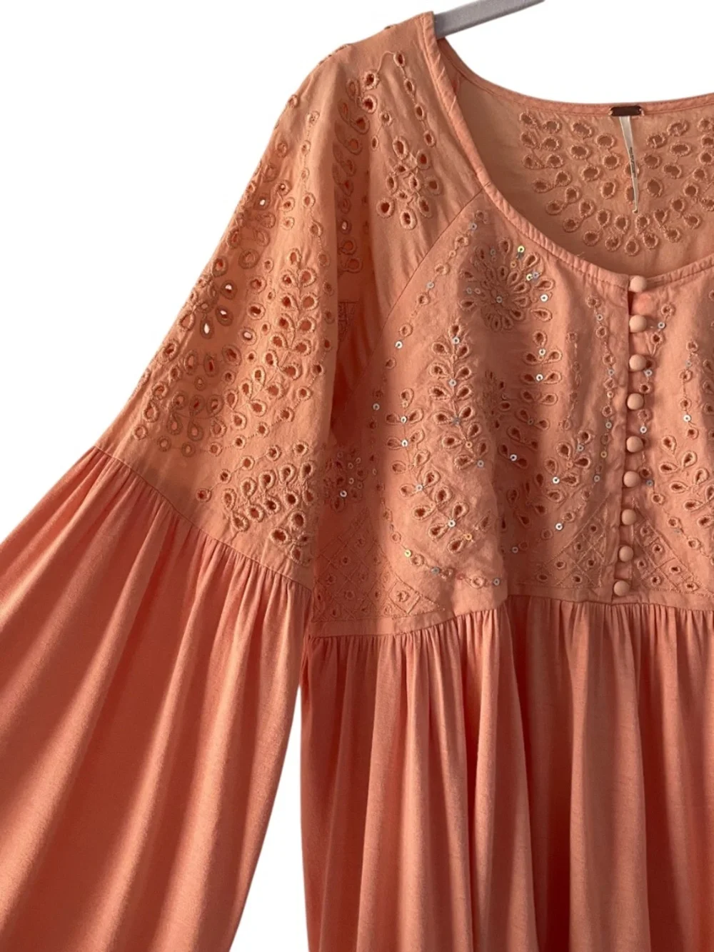 Free People Sea of Love Peach Eyelet Bell Sleeve Top